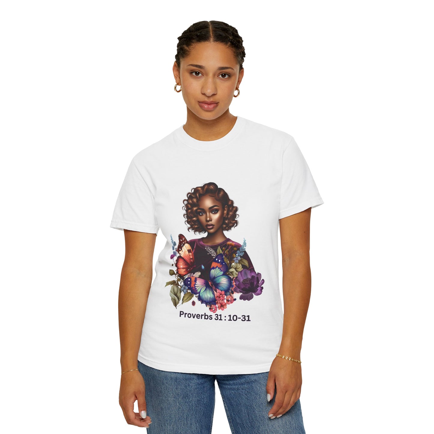 Proverbs 31 Inspirational Unisex Garment-Dyed T-Shirt with Butterfly Design