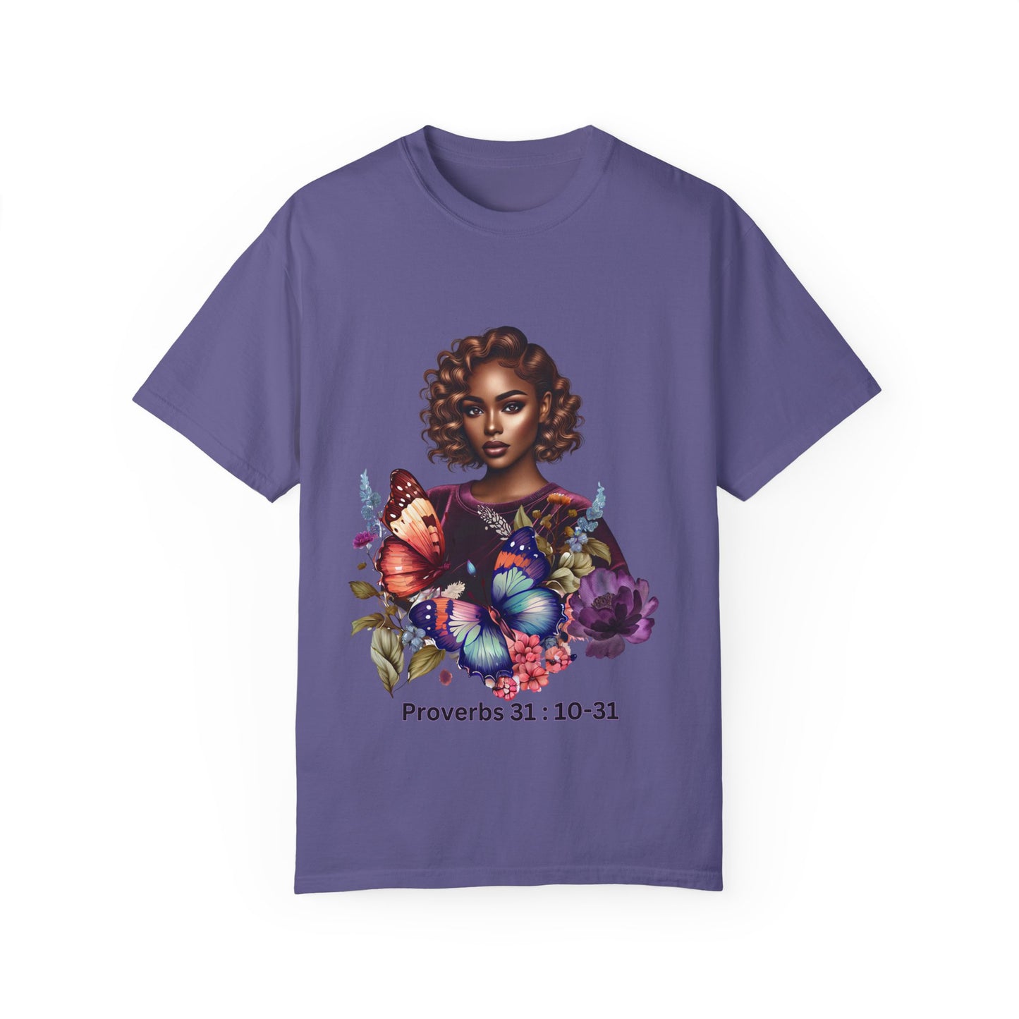 Proverbs 31 Inspirational Unisex Garment-Dyed T-Shirt with Butterfly Design