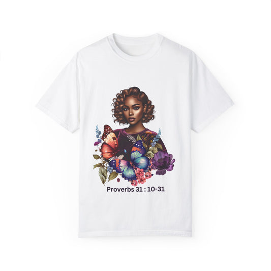 Proverbs 31 Inspirational Unisex Garment-Dyed T-Shirt with Butterfly Design